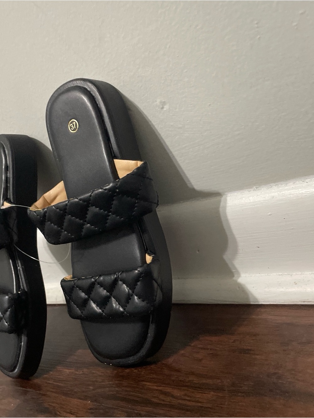 Quilted Double-Strap Slide Sandals - Black